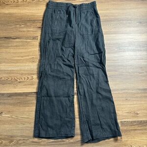 Athleta Cabo Linen Wide Leg‎ Pants Black Size 8 Tall Pull On Zip Pockets Coastal
